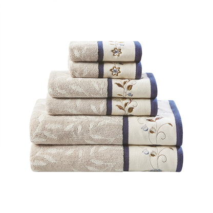 Set di asciugamani Madison Park Belle in cotone jacquard ricamato, 6 pezzi