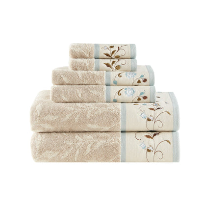 Set di asciugamani Madison Park Belle in cotone jacquard ricamato, 6 pezzi