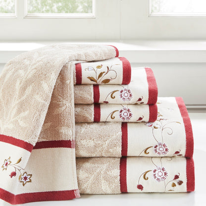 Set di asciugamani Madison Park Belle in cotone jacquard ricamato, 6 pezzi