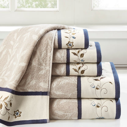 Set di asciugamani Madison Park Belle in cotone jacquard ricamato, 6 pezzi
