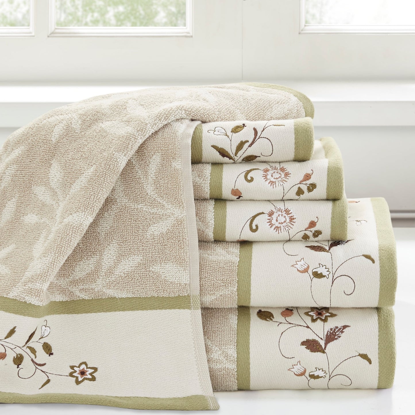 Set di asciugamani Madison Park Belle in cotone jacquard ricamato, 6 pezzi