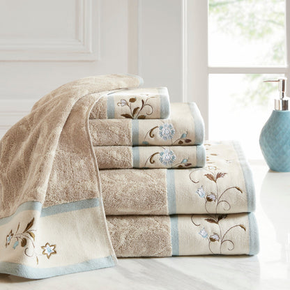 Set di asciugamani Madison Park Belle in cotone jacquard ricamato, 6 pezzi