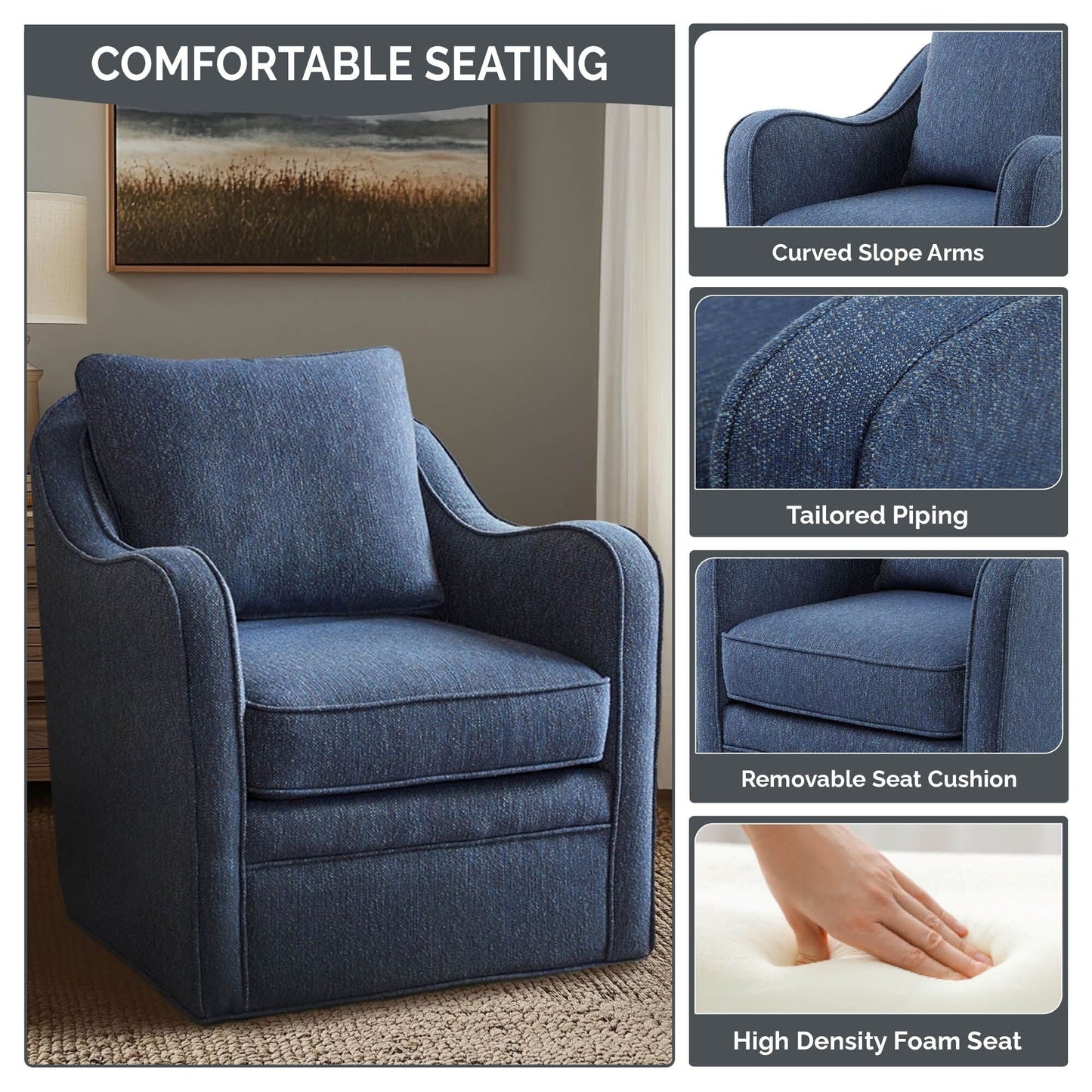 Poltrona girevole curva imbottita Madison Park Betty