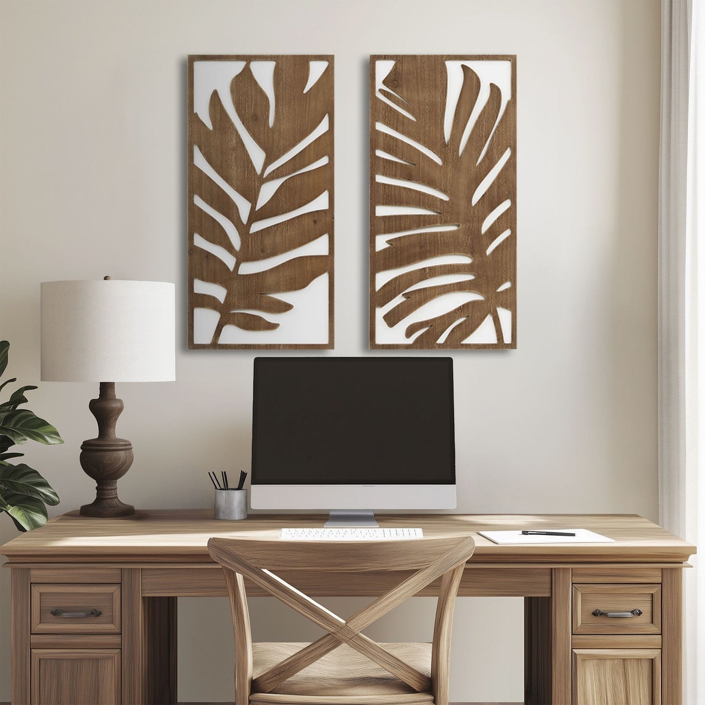 Set di decorazioni da parete in legno bicolore con motivo botanico Madison Park Birch Palms Birch
