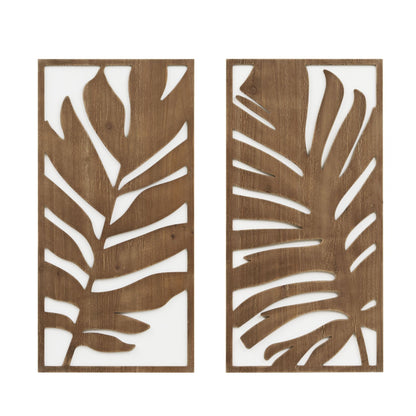 Set di decorazioni da parete in legno bicolore con motivo botanico Madison Park Birch Palms Birch