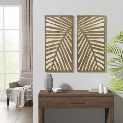 Set di decorazioni da parete in legno bicolore con motivo botanico Madison Park Birch Palms Birch