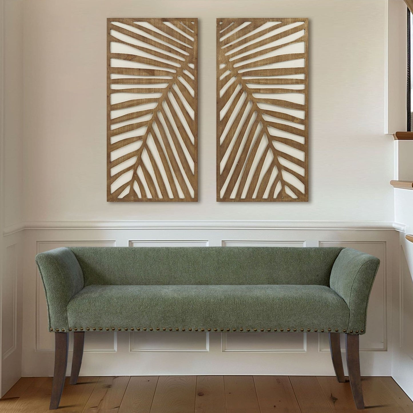 Set di decorazioni da parete in legno bicolore con motivo botanico Madison Park Birch Palms Birch