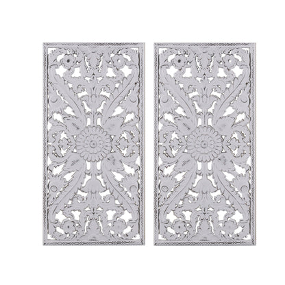 Decorazione da parete in legno intagliato effetto anticato con motivo botanico Madison Park (set da 2)