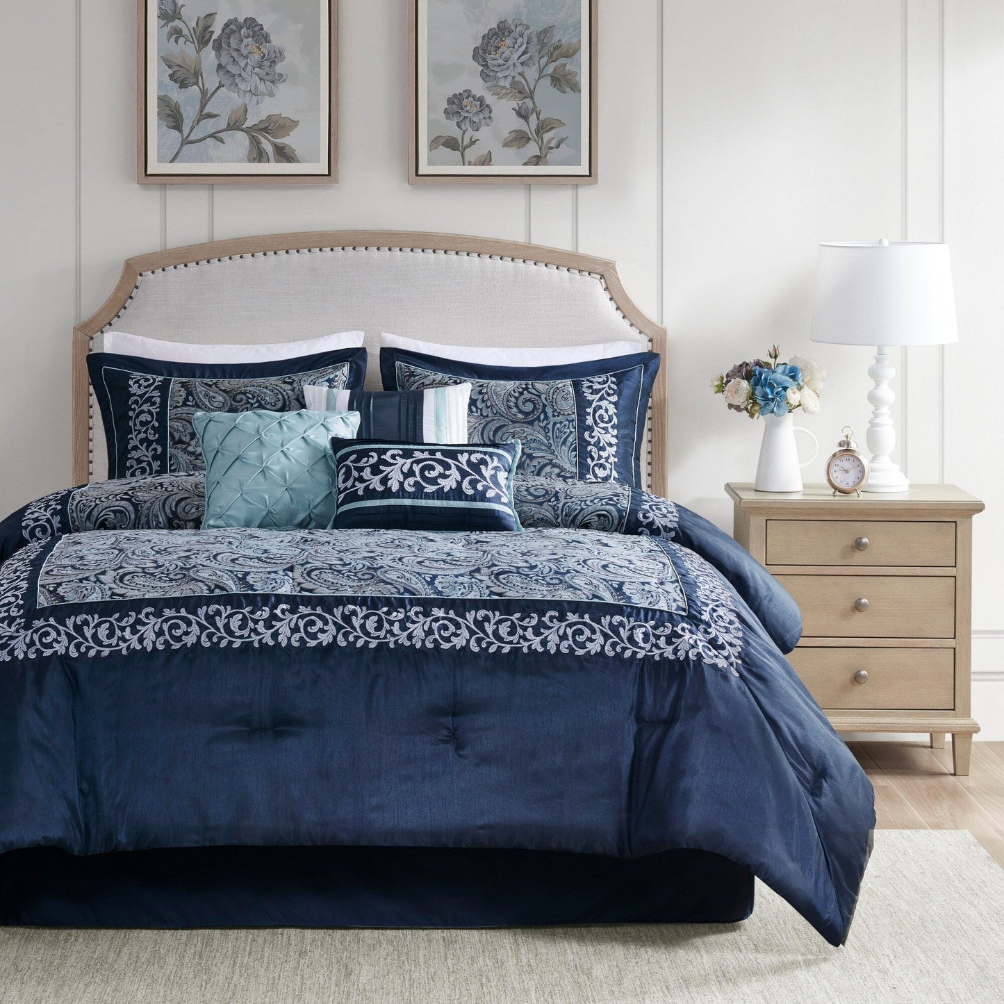 Set copripiumino jacquard Madison Park Elaine Navy da 7 pezzi