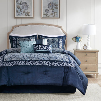 Set copripiumino jacquard Madison Park Elaine Navy da 7 pezzi