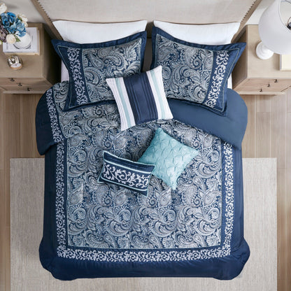 Set copripiumino jacquard Madison Park Elaine Navy da 7 pezzi