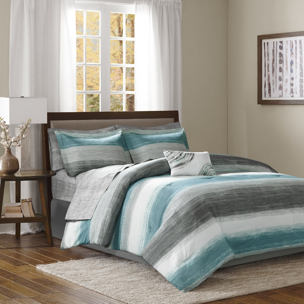 Madison Park Essentials Barret Aqua Set piumone con lenzuola in cotone