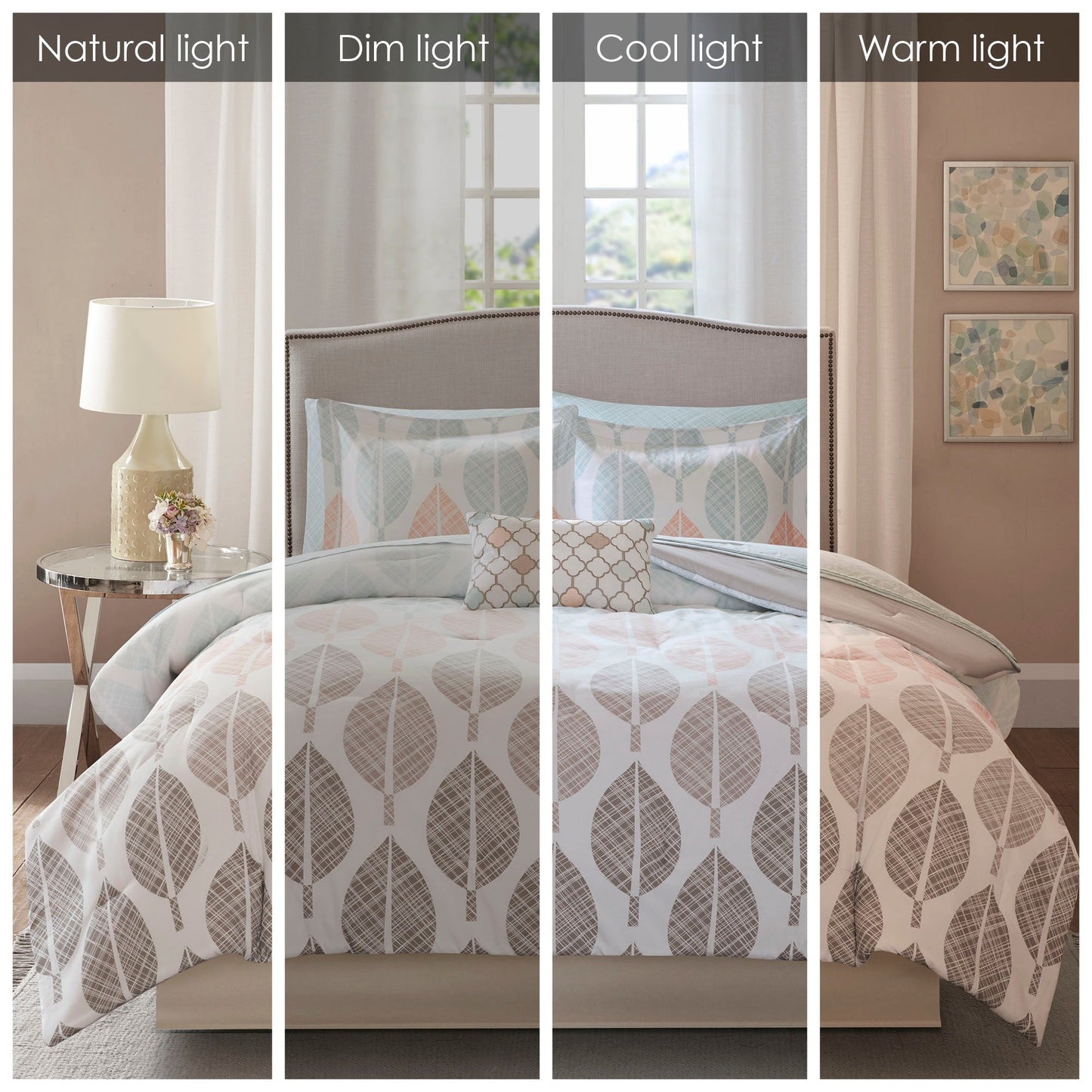 Set copripiumino Madison Park Essentials Pelham Bay Coral/Green con lenzuola in cotone