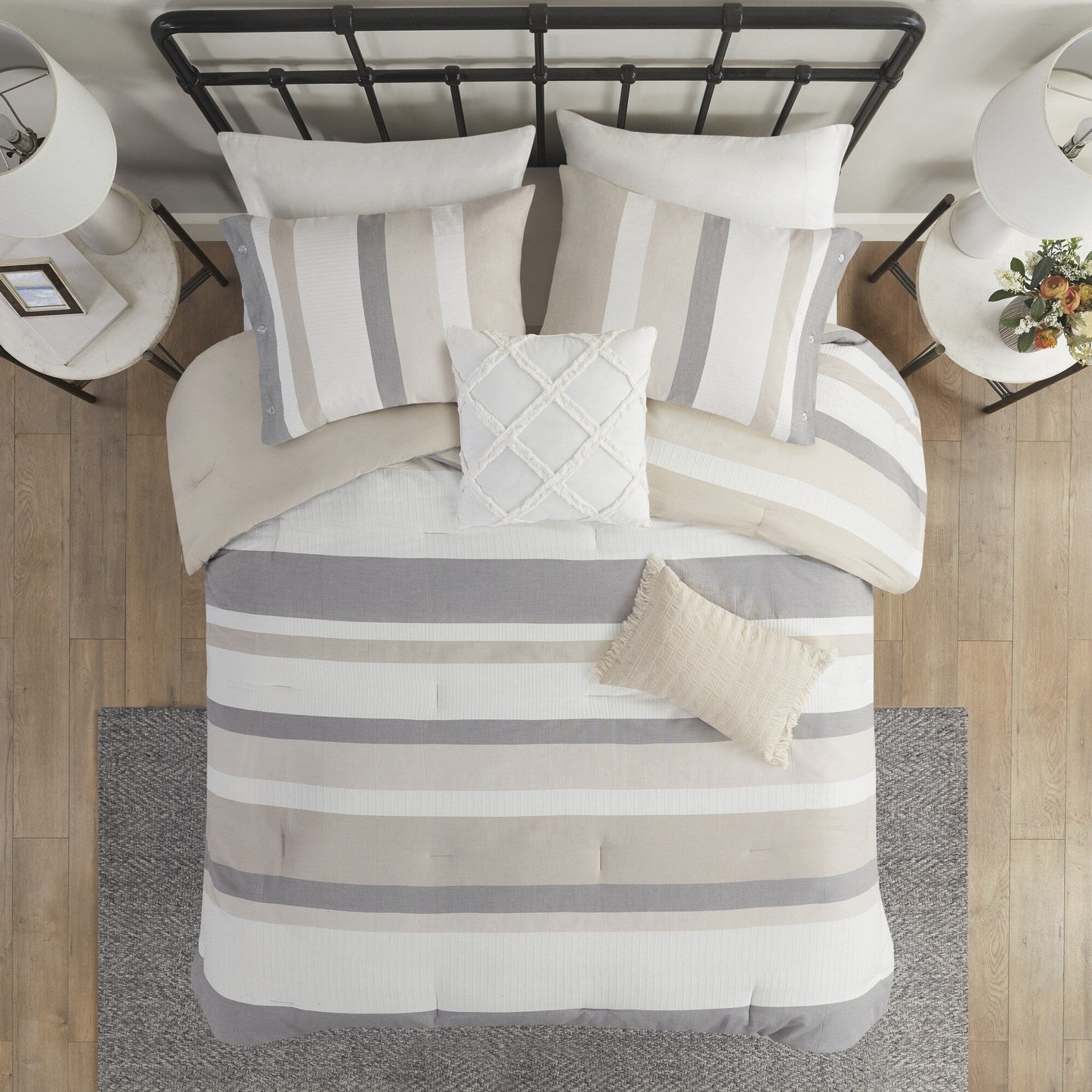 Set copripiumino in jacquard Madison Park Levi blu/naturale da 5 pezzi