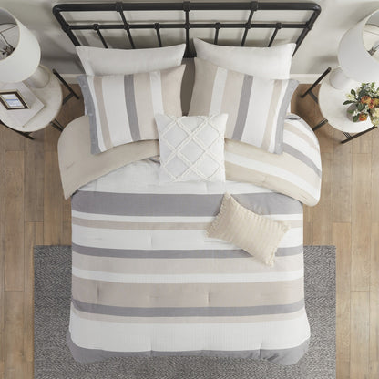 Set copripiumino in jacquard Madison Park Levi blu/naturale da 5 pezzi