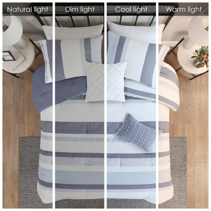Set copripiumino in jacquard Madison Park Levi blu/naturale da 5 pezzi