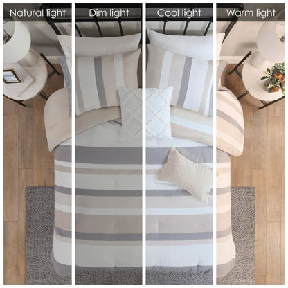 Set copripiumino in jacquard Madison Park Levi blu/naturale da 5 pezzi