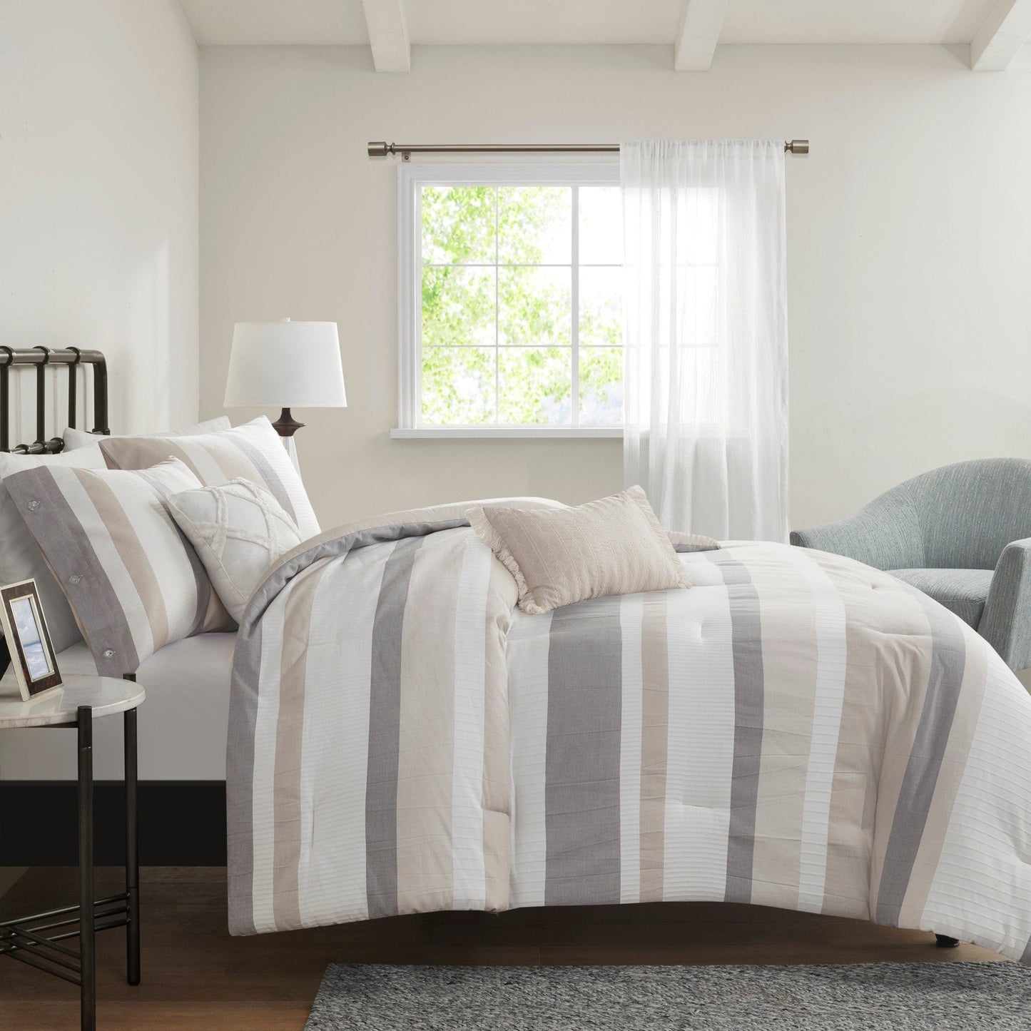 Set copripiumino in jacquard Madison Park Levi blu/naturale da 5 pezzi