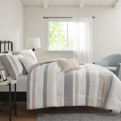 Set copripiumino in jacquard Madison Park Levi blu/naturale da 5 pezzi