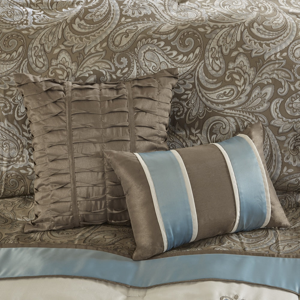 Set copripiumino Madison Park Lorraine Blue Jacquard da 7 pezzi