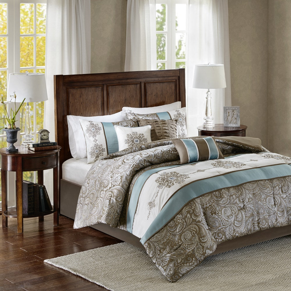 Set copripiumino Madison Park Lorraine Blue Jacquard da 7 pezzi