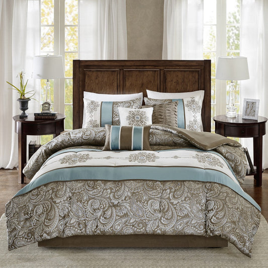 Set copripiumino Madison Park Lorraine Blue Jacquard da 7 pezzi