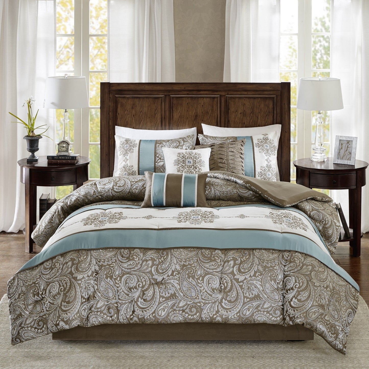 Set copripiumino Madison Park Lorraine Blue Jacquard da 7 pezzi
