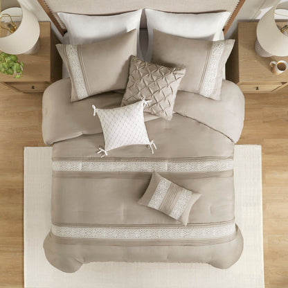 Set copripiumino con bordi in pizzo Marla di Madison Park, 7 pezzi, con cuscini decorativi