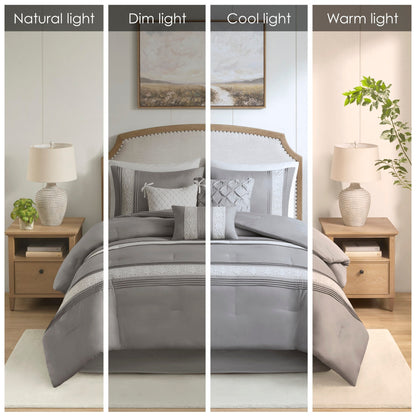 Set copripiumino con bordi in pizzo Marla di Madison Park, 7 pezzi, con cuscini decorativi