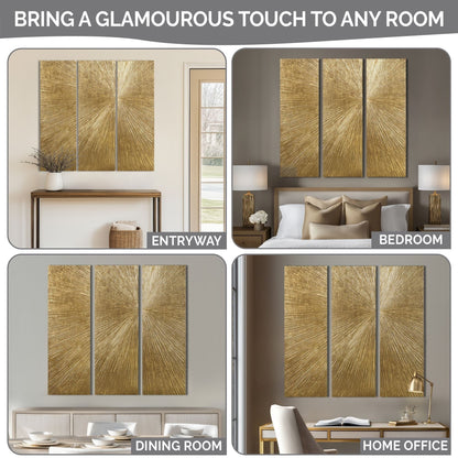 Madison Park Signature Sunburst Trittico dipinto a mano, set di 3 pezzi di arte murale in resina tridimensionale