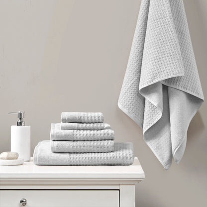 Set di 6 asciugamani da bagno antimicrobici in cotone a nido d'ape Madison Park Spa, jacquard e tessuto a nido d'ape