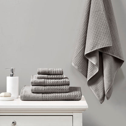 Set di 6 asciugamani da bagno antimicrobici in cotone a nido d'ape Madison Park Spa, jacquard e tessuto a nido d'ape