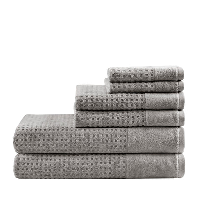 Set di 6 asciugamani da bagno antimicrobici in cotone a nido d'ape Madison Park Spa, jacquard e tessuto a nido d'ape