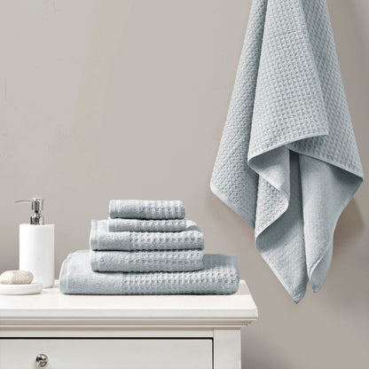 Set di 6 asciugamani da bagno antimicrobici in cotone a nido d'ape Madison Park Spa, jacquard e tessuto a nido d'ape
