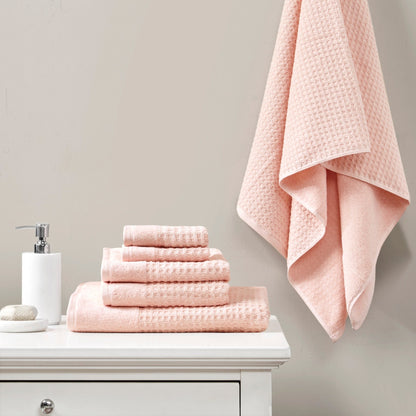Set di 6 asciugamani da bagno antimicrobici in cotone a nido d'ape Madison Park Spa, jacquard e tessuto a nido d'ape