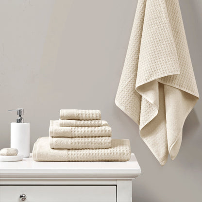 Set di 6 asciugamani da bagno antimicrobici in cotone a nido d'ape Madison Park Spa, jacquard e tessuto a nido d'ape