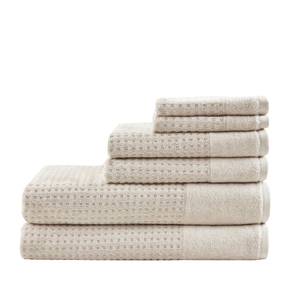 Set di 6 asciugamani da bagno antimicrobici in cotone a nido d'ape Madison Park Spa, jacquard e tessuto a nido d'ape