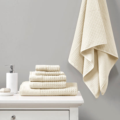 Set di 6 asciugamani da bagno antimicrobici in cotone a nido d'ape Madison Park Spa, jacquard e tessuto a nido d'ape
