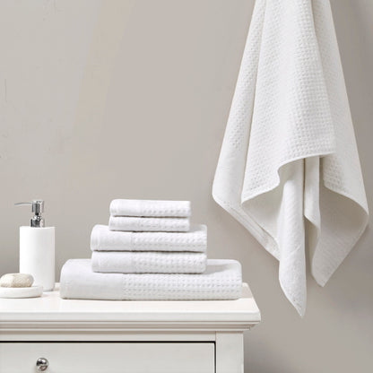 Set di 6 asciugamani da bagno antimicrobici in cotone a nido d'ape Madison Park Spa, jacquard e tessuto a nido d'ape