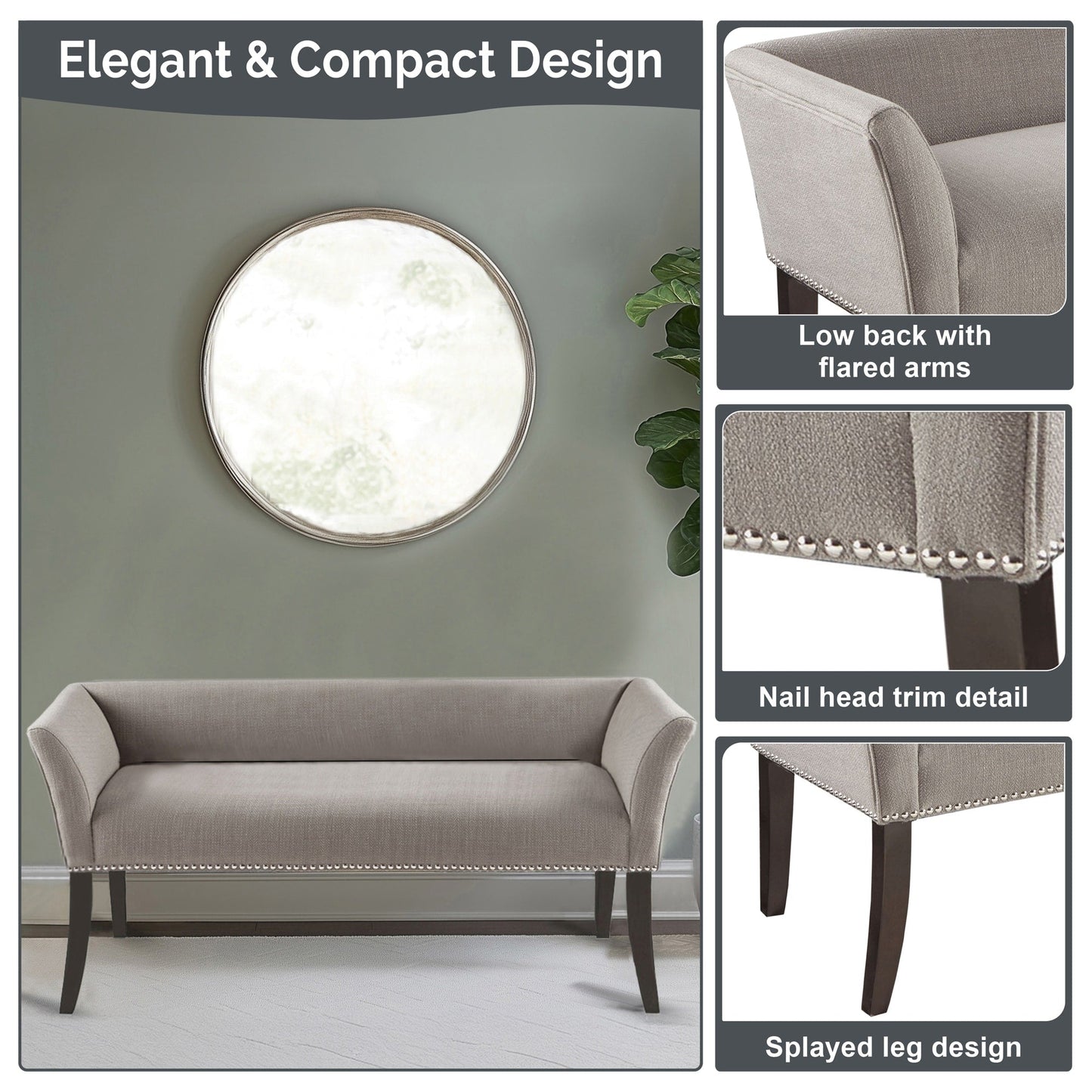 Panca imbottita Madison Park Welburn 49.5 con schienale e gambe in legno