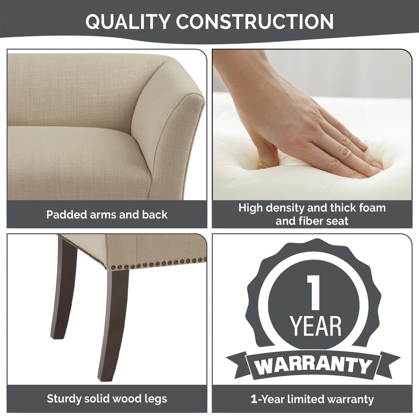 Panca imbottita Madison Park Welburn 49.5 con schienale e gambe in legno