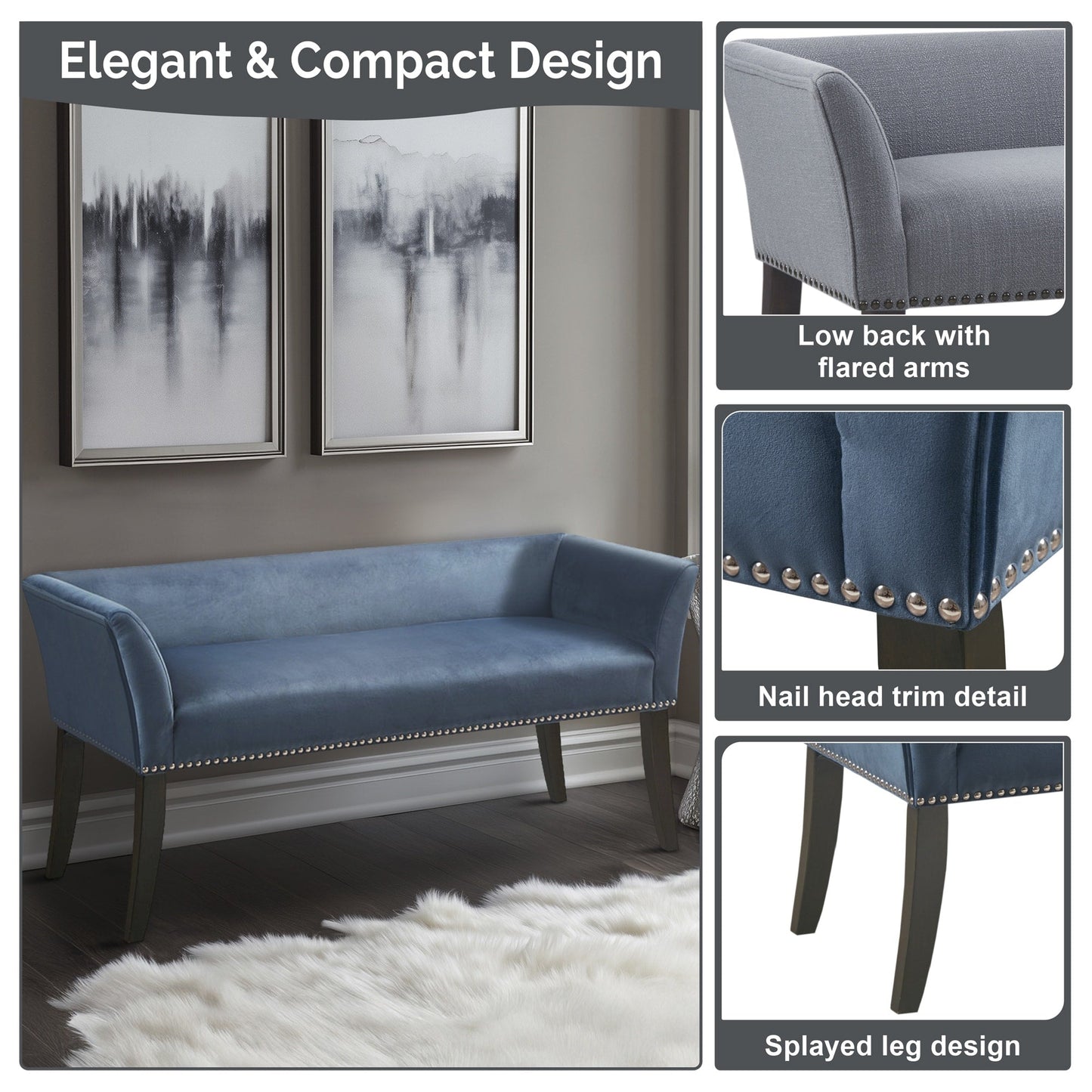 Panca imbottita Madison Park Welburn 49.5 con schienale e gambe in legno