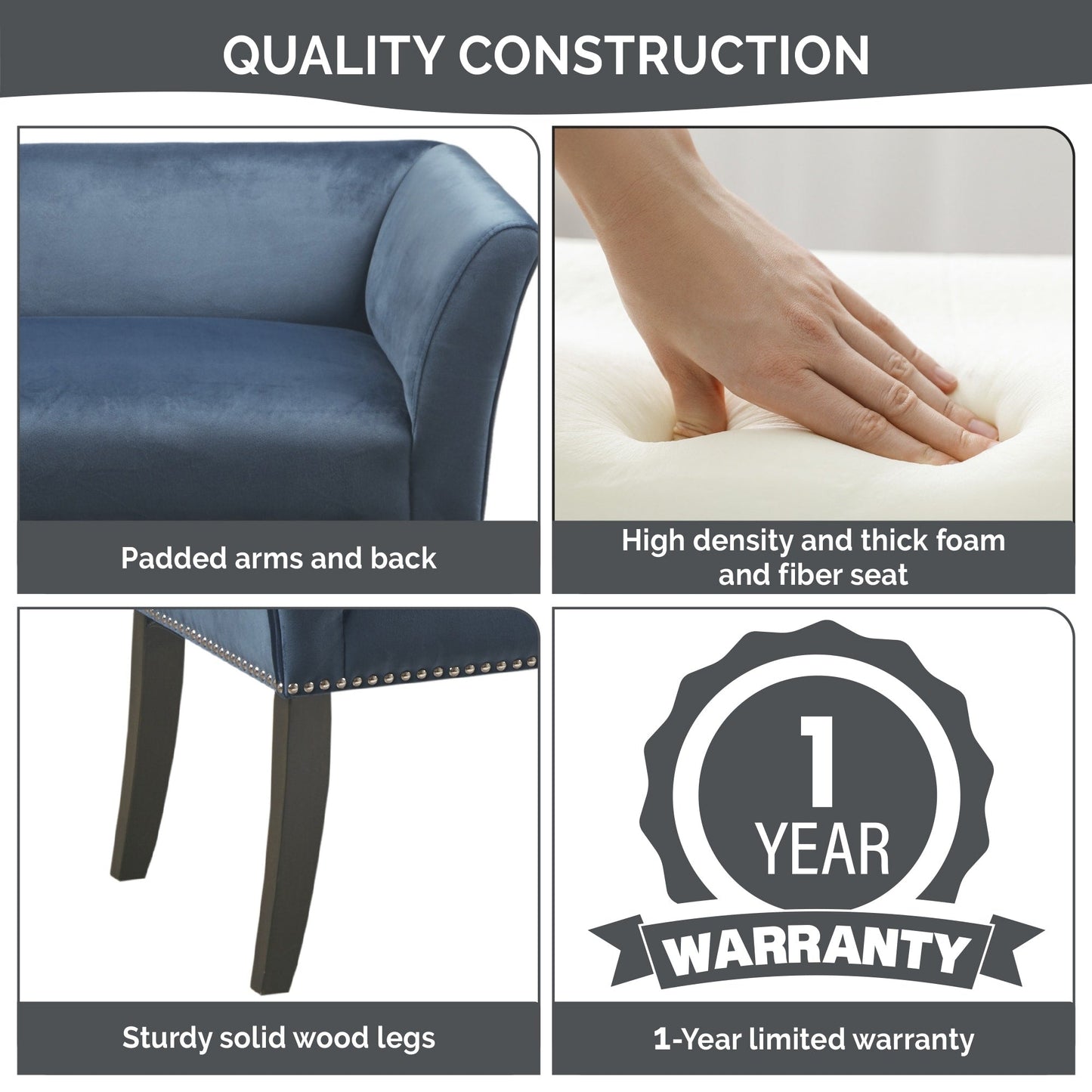 Panca imbottita Madison Park Welburn 49.5 con schienale e gambe in legno