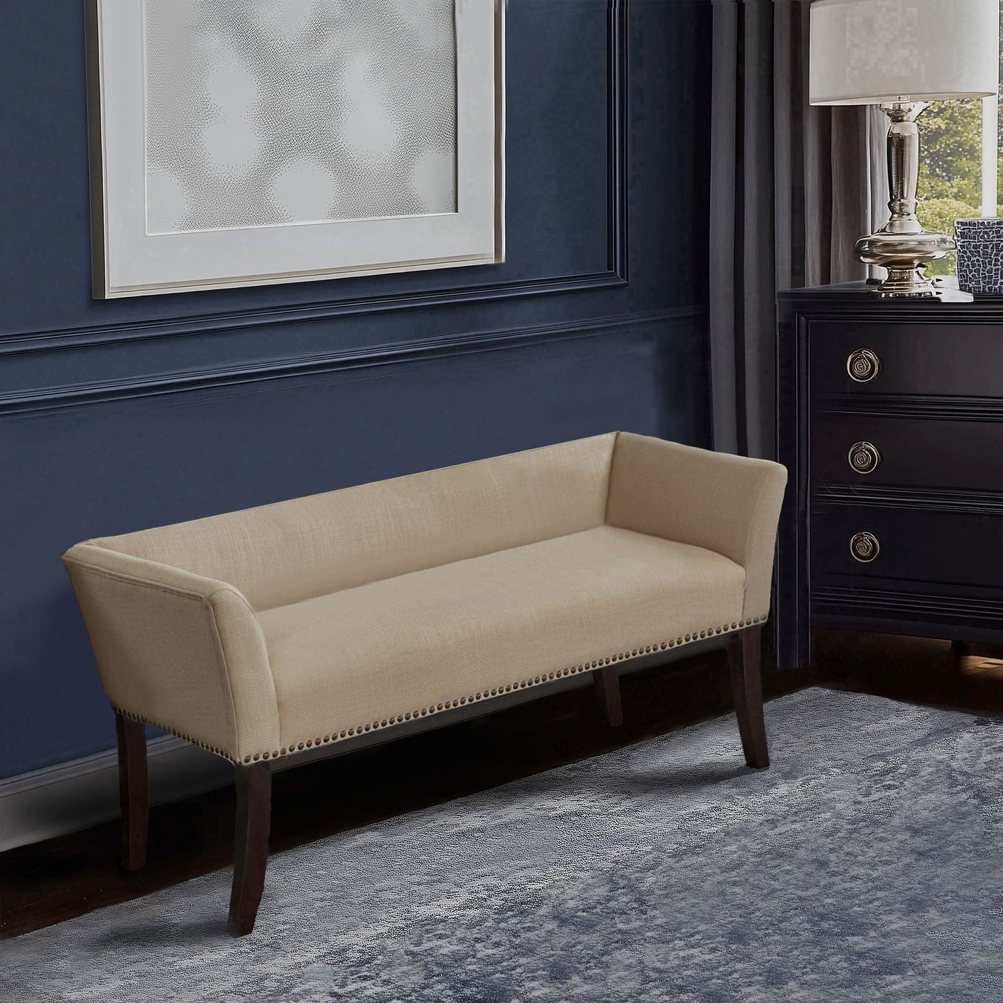 Panca imbottita Madison Park Welburn 49.5 con schienale e gambe in legno