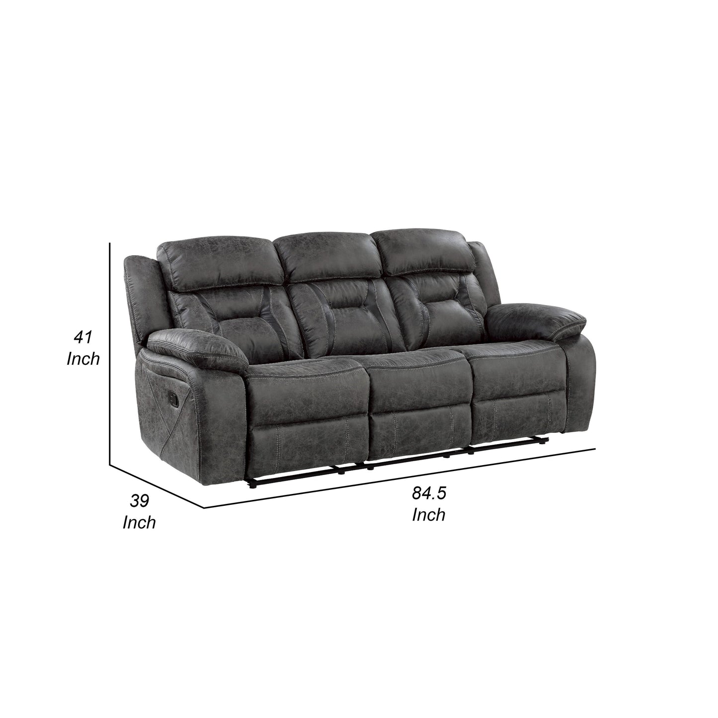 Divano reclinabile manuale Mady, imbottito, in poliestere grigio scuro, 85 pollici