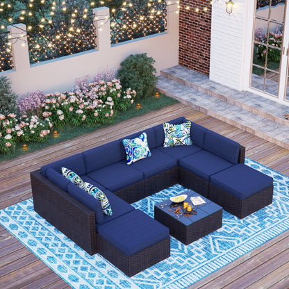 Set di divani componibili da giardino in vimini e rattan, 9 pezzi - Set da 9 pezzi