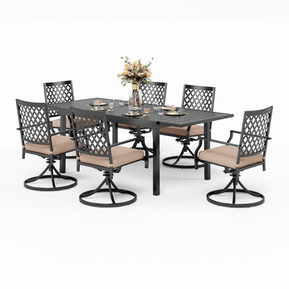 MAISON ARTS Set da pranzo per patio esterno per 6/8 persone, 6/8 sedie girevoli in rete metallica, 1 tavolo rettangolare espandibile