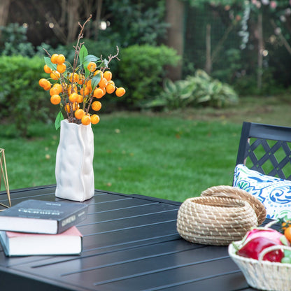 MAISON ARTS Set da pranzo per patio esterno per 6/8 persone, 6/8 sedie girevoli in rete metallica, 1 tavolo rettangolare espandibile