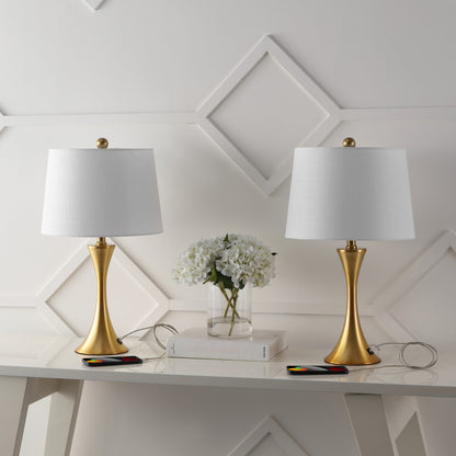 Lampada da tavolo a LED Makena 22.75 Modern Glam Iron Hourglass con porta di ricarica USB, (set da 2) di JONATHAN Y