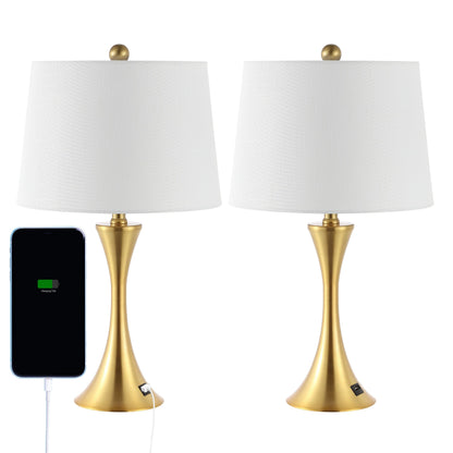 Lampada da tavolo a LED Makena 22.75 Modern Glam Iron Hourglass con porta di ricarica USB, (set da 2) di JONATHAN Y